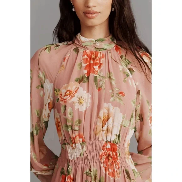 Anthropologie - The Somerset Long-Sleeve Mock-Neck Chiffon Maxi Dress - Picture 2 of 6